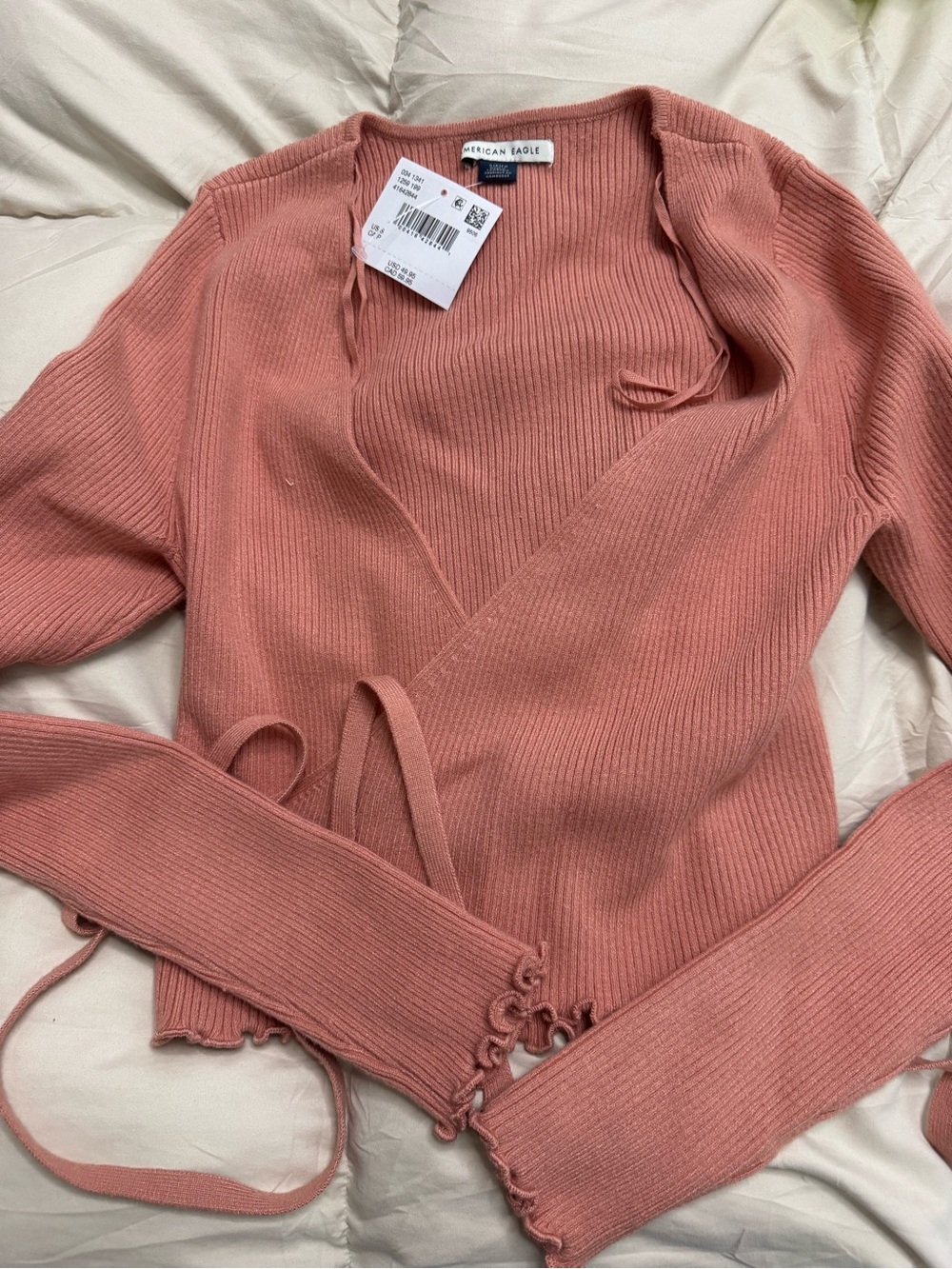 American Eagle Outfitters Rose Wrap Ribbed Cardigan